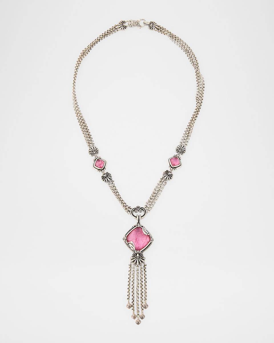 Ivy Sterling Silver Strawberry Quartz and Rock Crystal Necklace, 18"
